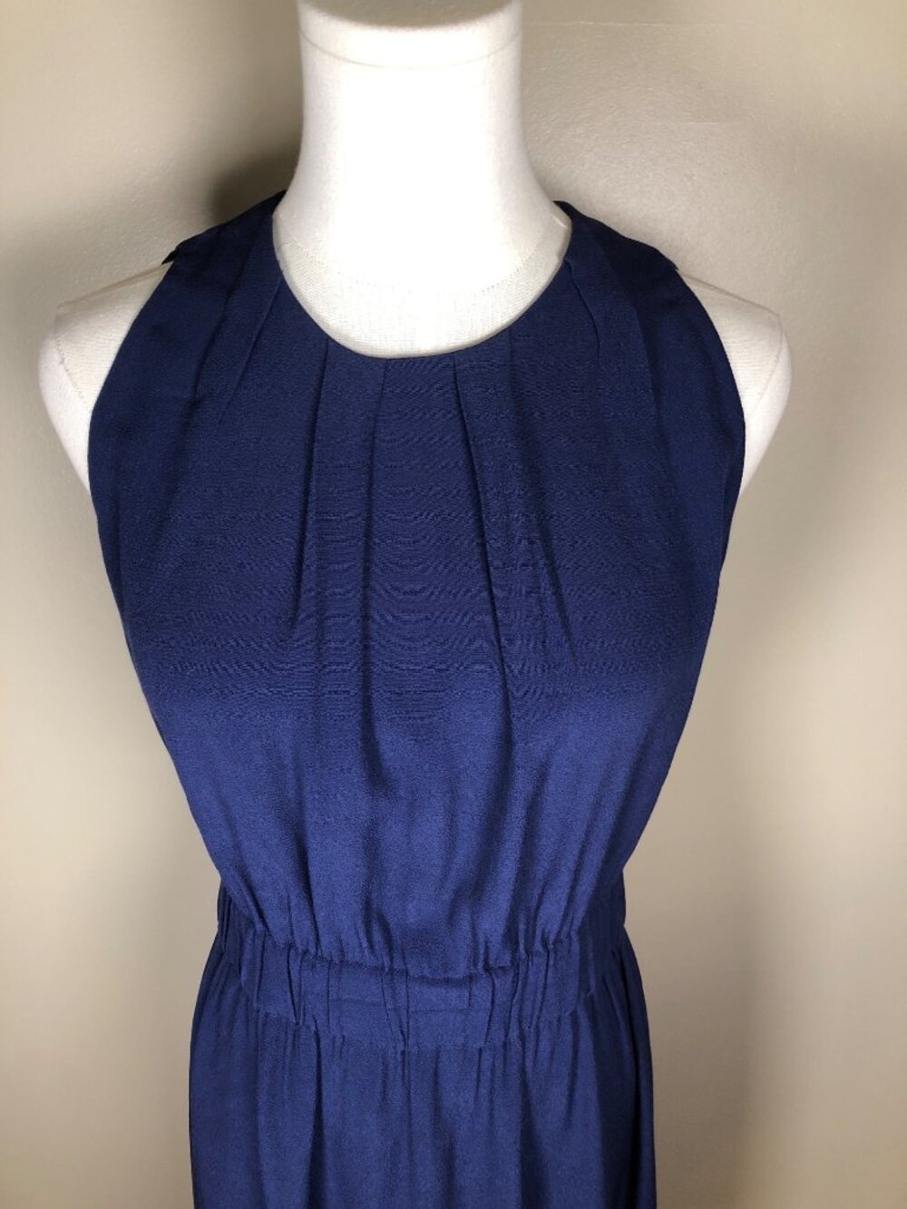 Kate Spade Pleated Neckline Elastic Waist Sleeveless Navy Dress Size 8 - Picture 9 of 10